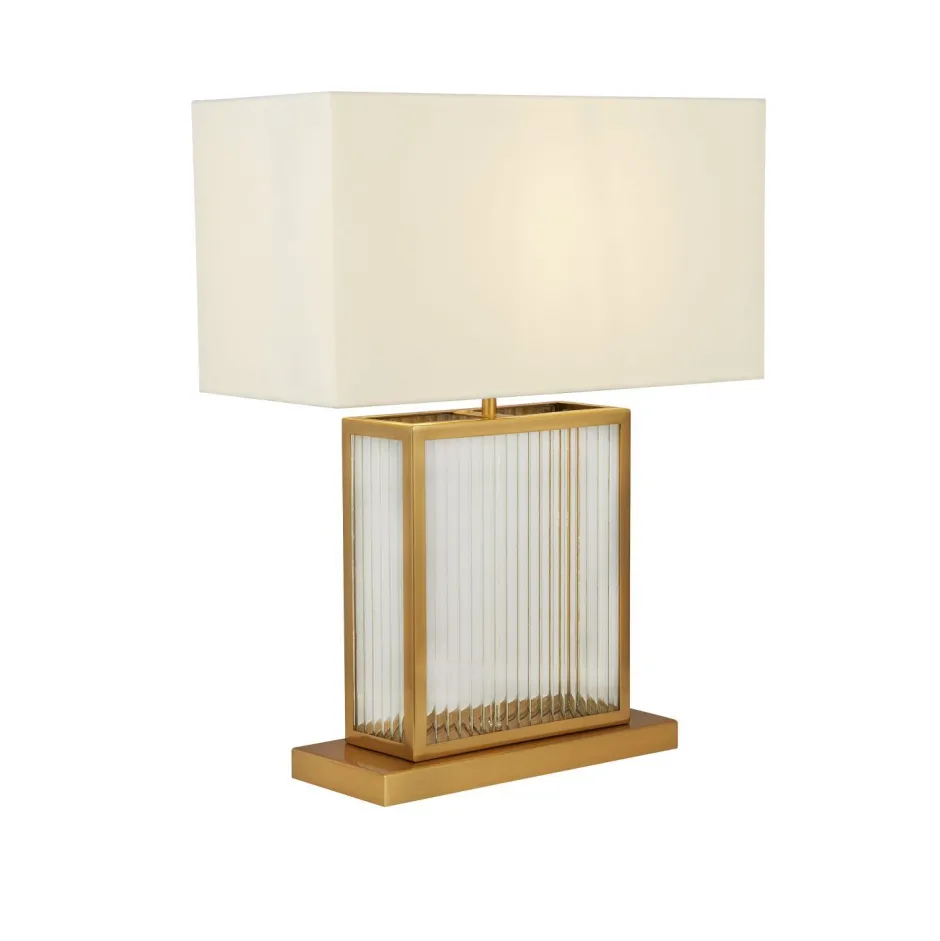 Searchlight Tischlampe Samtschirm H: 53 cm E27 in Messing Weiß< Schlafzimmer Lampen|Glaslampen