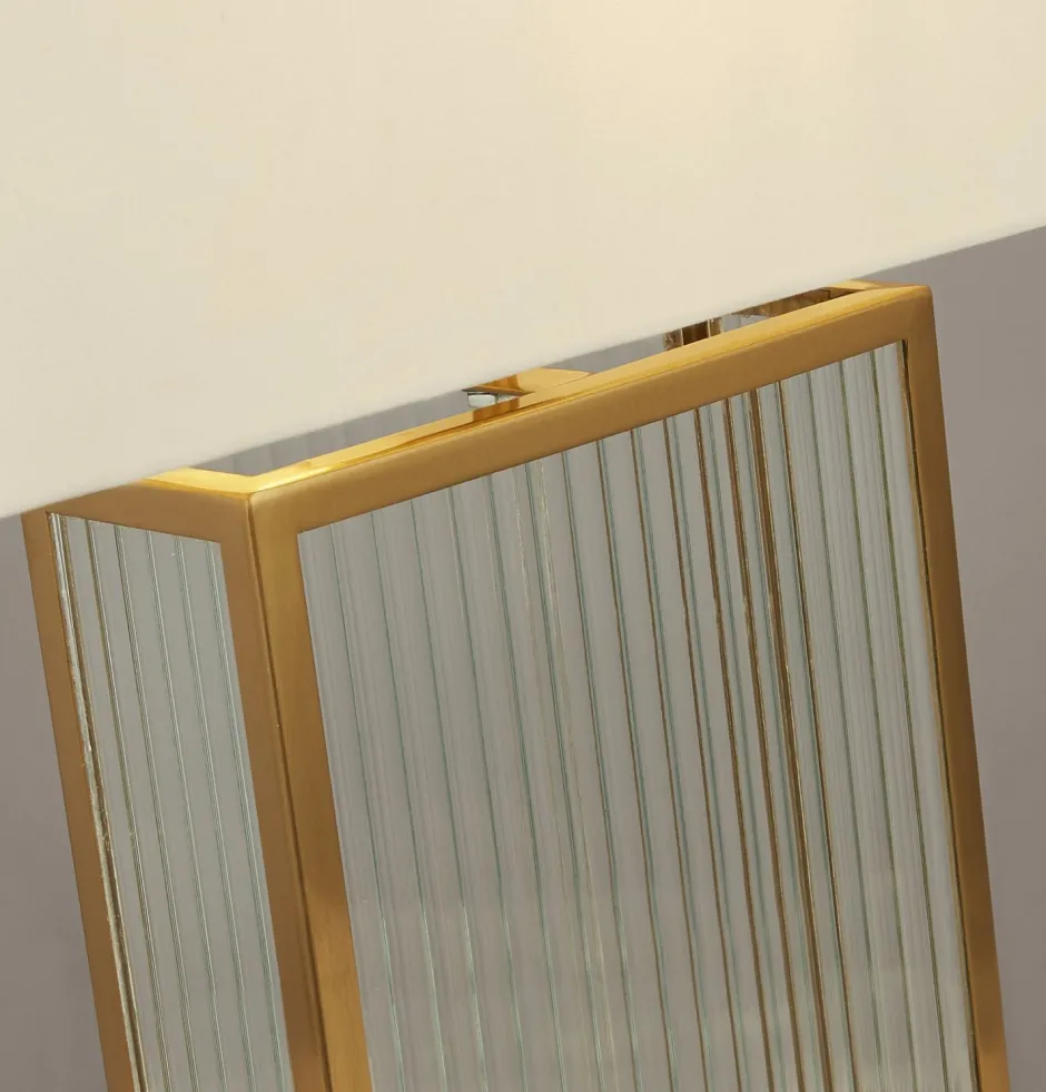 Searchlight Tischlampe Samtschirm H: 53 cm E27 in Messing Weiß< Schlafzimmer Lampen|Glaslampen