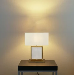 Searchlight Tischlampe Samtschirm H: 53 cm E27 in Messing Weiß< Schlafzimmer Lampen|Glaslampen