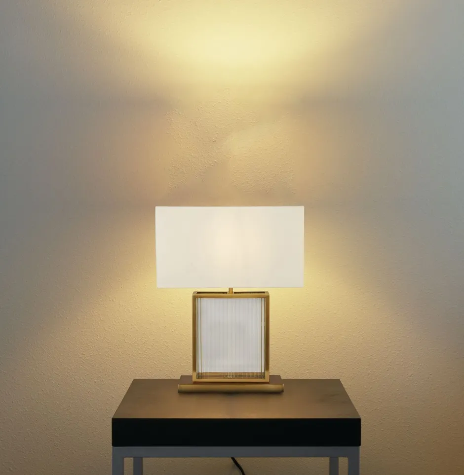 Searchlight Tischlampe Samtschirm H: 53 cm E27 in Messing Weiß< Schlafzimmer Lampen|Glaslampen