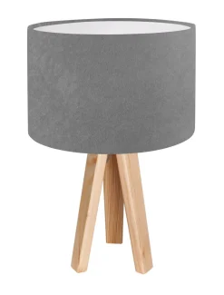 BPS Koncept Tischlampe Schirm Grau Weiß Holz Dreibein 46cm Retro< Tischlampen|Schlafzimmer Lampen