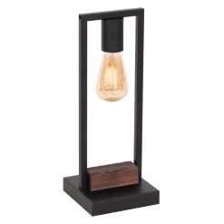 Wohnzimmerlampen*Luminex Tischlampe Schwarz Braun 42 cm Metall Holz für E27