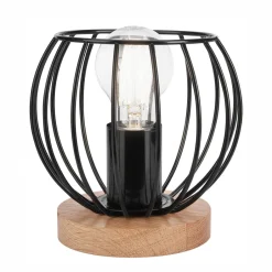 Lamkur Tischlampe Schwarz E27 klein H: 16 cm Metall Holz Retro< Tischlampen|Kugellampen