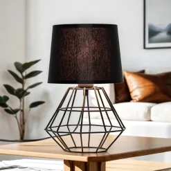 Designerlampen|Moderne Lampen*TK Lighting Tischlampe Schwarz E27 Metall Stoff 34 cm