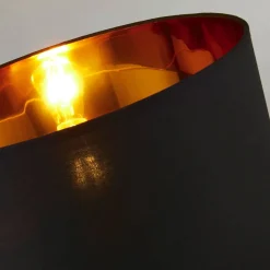 Schlafzimmer Lampen|Stofflampen*Searchlight Tischlampe Schwarz Gold 58 cm hoch E27 Metall Stoff