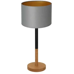 Tischlampen|Schlafzimmer Lampen*Luminex Tischlampe Schwarz Grau Gold Stoff Holz 56 cm blendarm