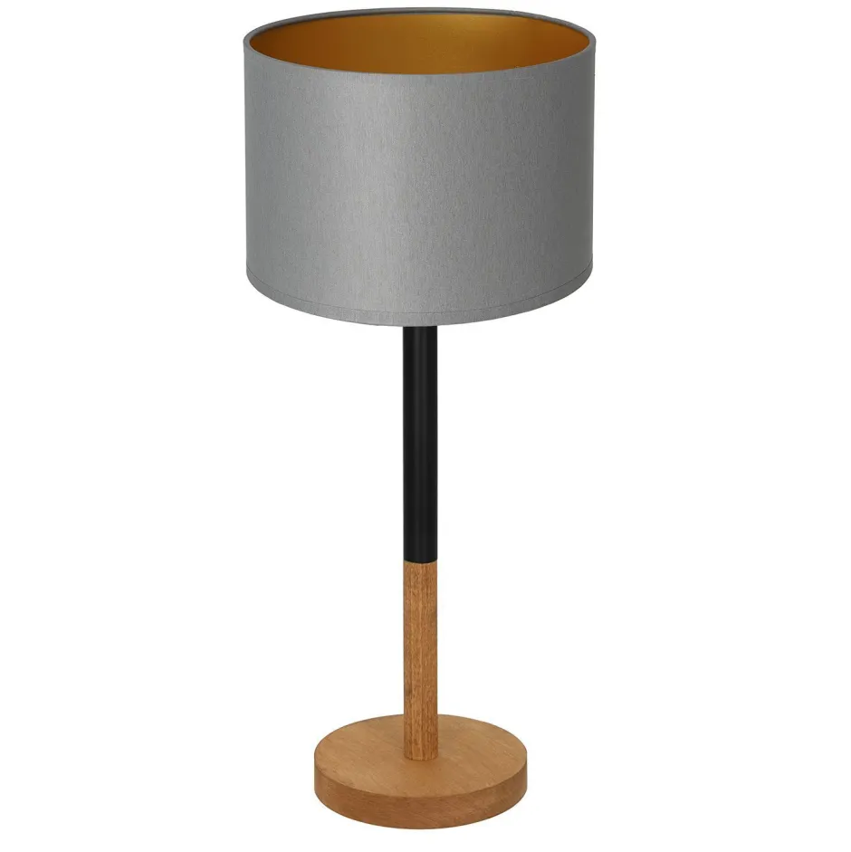 Tischlampen|Schlafzimmer Lampen*Luminex Tischlampe Schwarz Grau Gold Stoff Holz 56 cm blendarm