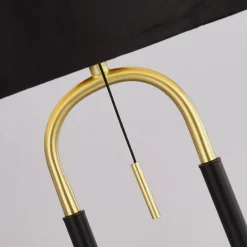 Schlafzimmer Lampen|Stofflampen*Searchlight Tischlampe Schwarz Messing E27 63 cm hoch Stoff Metall