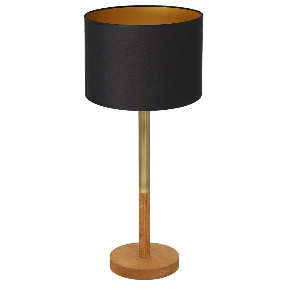 Tischlampen|Schlafzimmer Lampen*Luminex Tischlampe Schwarz Messing Gold Stoff Holz 56 cm E27