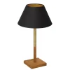 Luminex Tischlampe Schwarz Messing Gold Stoff Holz E27 konisch< Tischlampen|Schlafzimmer Lampen