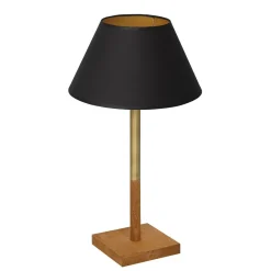 Luminex Tischlampe Schwarz Messing Gold Stoff Holz E27 konisch< Tischlampen|Schlafzimmer Lampen