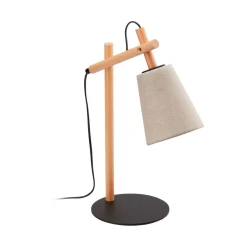 Schreibtischlampen|Lampen Aus Aller Welt*TK Lighting Tischlampe Skandinavisch Holz Leinen 46 cm E27