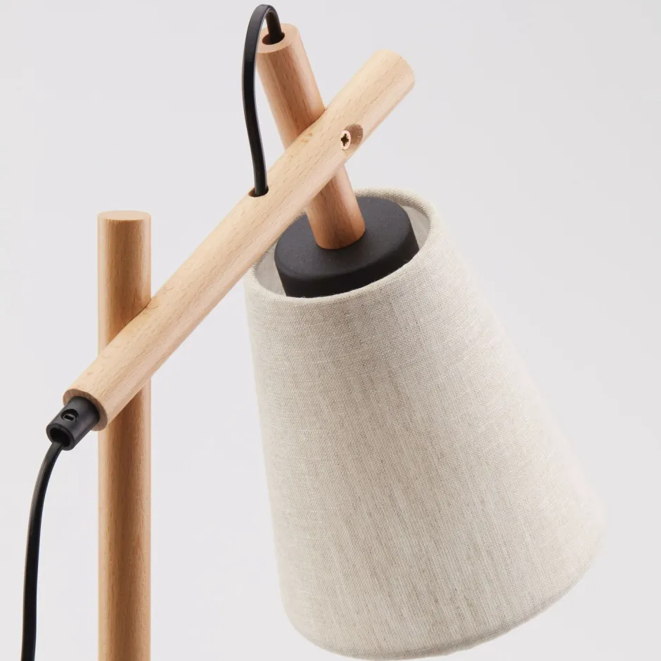 Schreibtischlampen|Lampen Aus Aller Welt*TK Lighting Tischlampe Skandinavisch Holz Leinen 46 cm E27