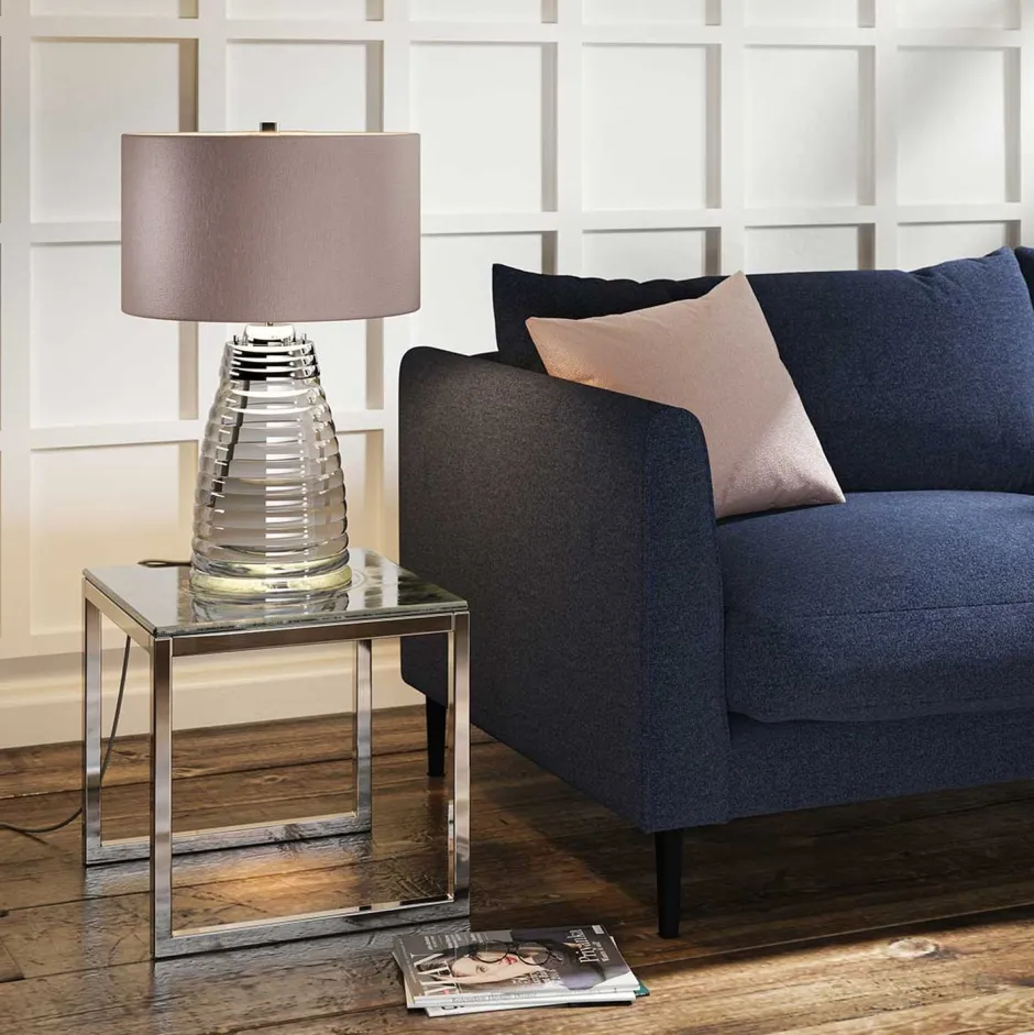 Schlafzimmer Lampen|Metall Lampen*Elstead Tischlampe Stoff Glas 64,3 cm beleuchteter Fuß mit LED GU10