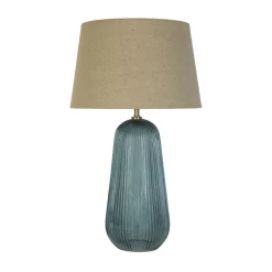 Wohnzimmerlampen|Glaslampen*Searchlight Tischlampe Stoff Glas E27 37 cm Blau Natur wohnlich
