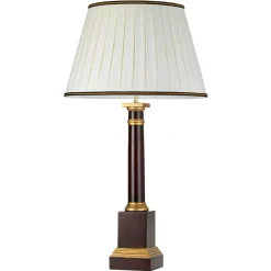 Tischlampen|Schlafzimmer Lampen*Elstead Tischlampe Stoff Holz 83 cm hoch E27 in Rostbraun Creme