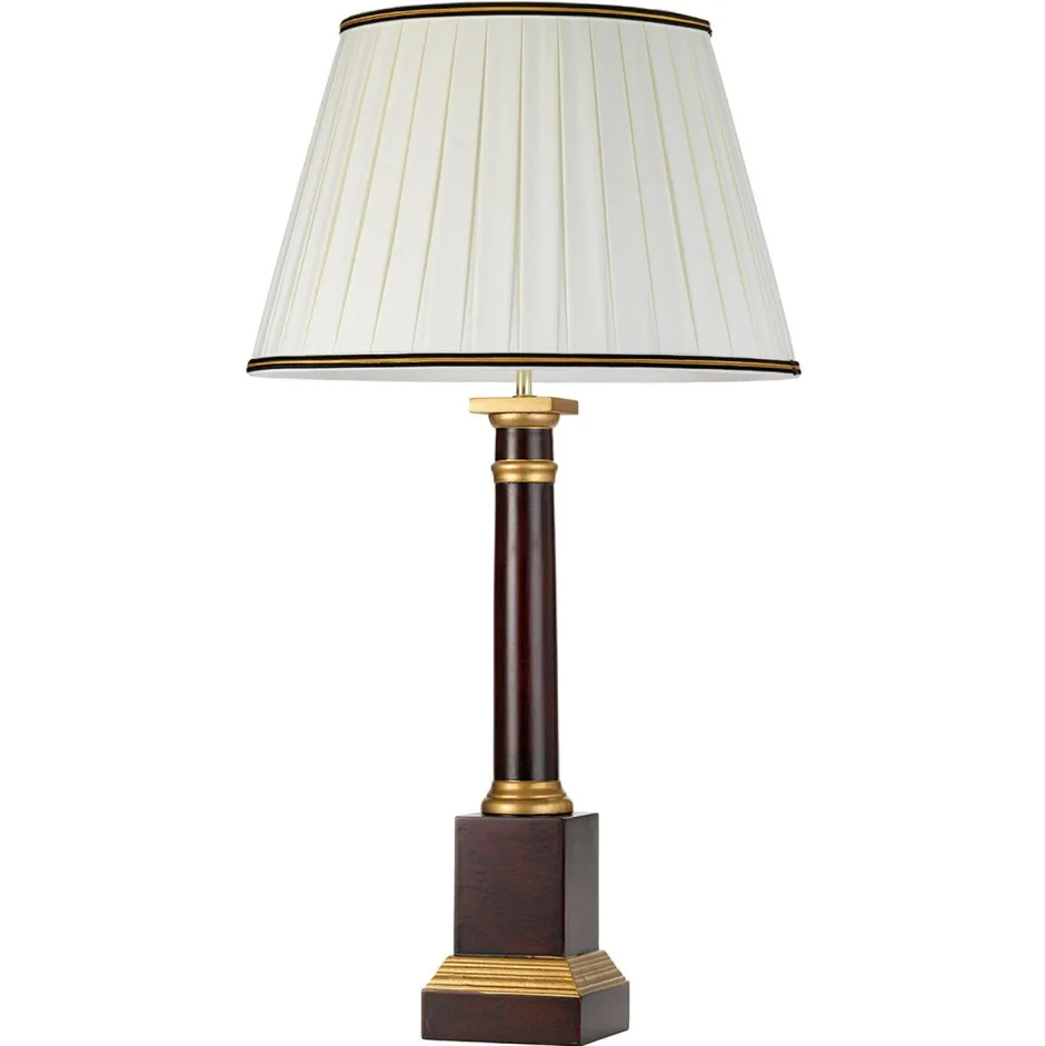 Tischlampen|Schlafzimmer Lampen*Elstead Tischlampe Stoff Holz 83 cm hoch E27 in Rostbraun Creme