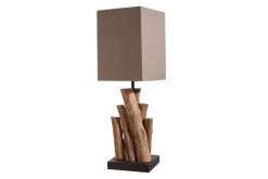 Invicta Interior Tischlampe Stoff Holz blendarm E14 45 cm in Natur Braun< Stofflampen|Holzlampen