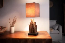 Invicta Interior Tischlampe Stoff Holz blendarm E14 45 cm in Natur Braun< Stofflampen|Holzlampen