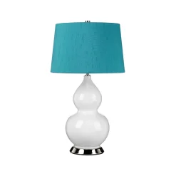 Tischlampen|Schlafzimmer Lampen*Elstead Tischlampe Stoff Keramik 64 cm E27 Weiß Petrol Retro