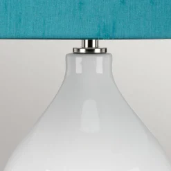 Tischlampen|Schlafzimmer Lampen*Elstead Tischlampe Stoff Keramik 64 cm E27 Weiß Petrol Retro