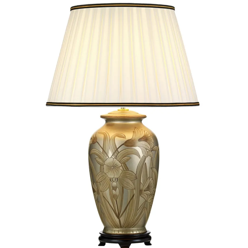 Elstead Tischlampe Stoff Keramik in Silber Creme 74 cm< Stofflampen|Keramiklampen