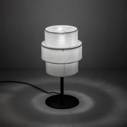 TK Lighting Tischlampe Stoff Metall 38 cm hoch Schwarz Weiß E27< Tischlampen|Schlafzimmer Lampen