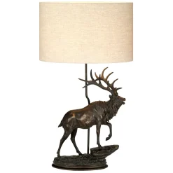 Tischlampen|Schlafzimmer Lampen*Elstead Tischlampe Stoff Resin Hirsch 80cm Bronze antik Natur