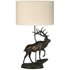 Tischlampen|Schlafzimmer Lampen*Elstead Tischlampe Stoff Resin Hirsch 80cm Bronze antik Natur