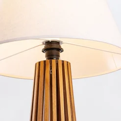 Elstead Tischlampe Stoff Teak Holz Furnier Stoff 66 cm E27< Wohnzimmerlampen|Schlafzimmer Lampen