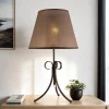 Lamkur Tischlampe Stoffschirm Braun Landhaus rund Lampe< Stofflampen|Lampe Landhausstil