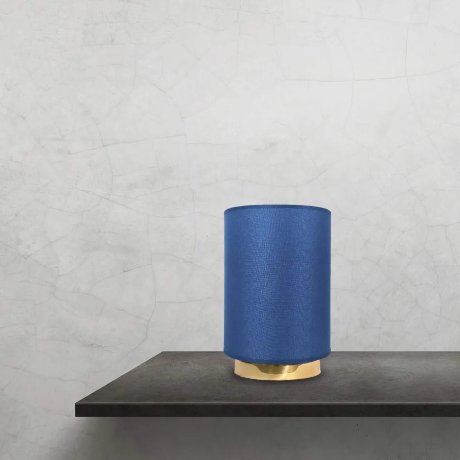 Tischlampen|Schlafzimmer Lampen*Giovanni Battista Tischlampe Stoffschirm H: 24 cm Blau Messing massiv E27