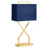 Elstead Tischlampe Stoffschirm in Blau Gold 68 cm hoch E27< Stofflampen|Designerlampen