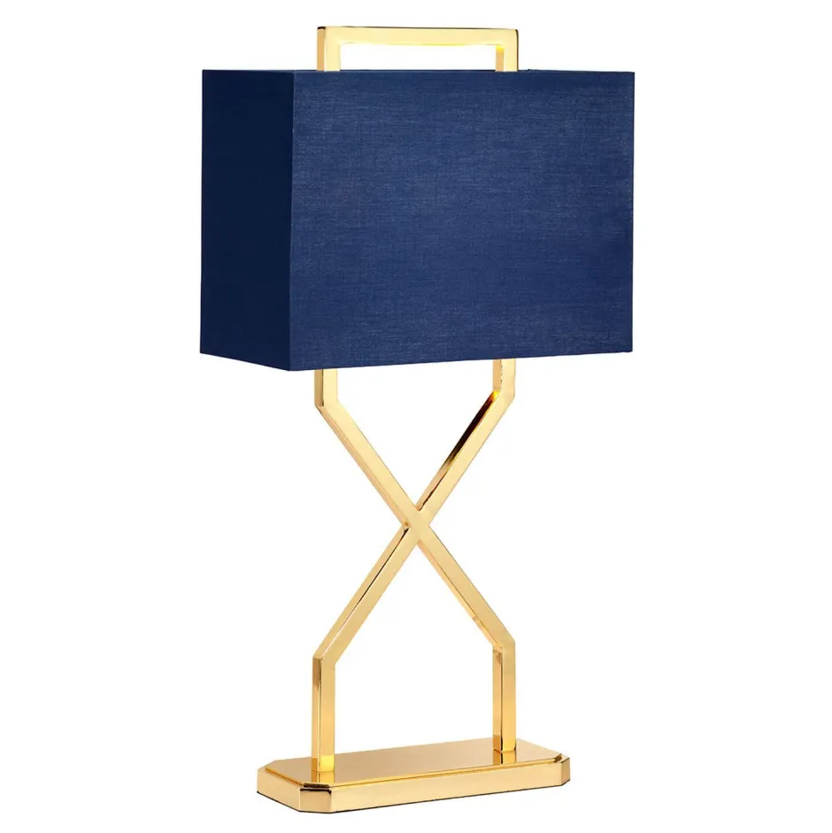 Elstead Tischlampe Stoffschirm in Blau Gold 68 cm hoch E27< Stofflampen|Designerlampen