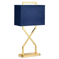 Elstead Tischlampe Stoffschirm in Blau Gold 68 cm hoch E27< Stofflampen|Designerlampen