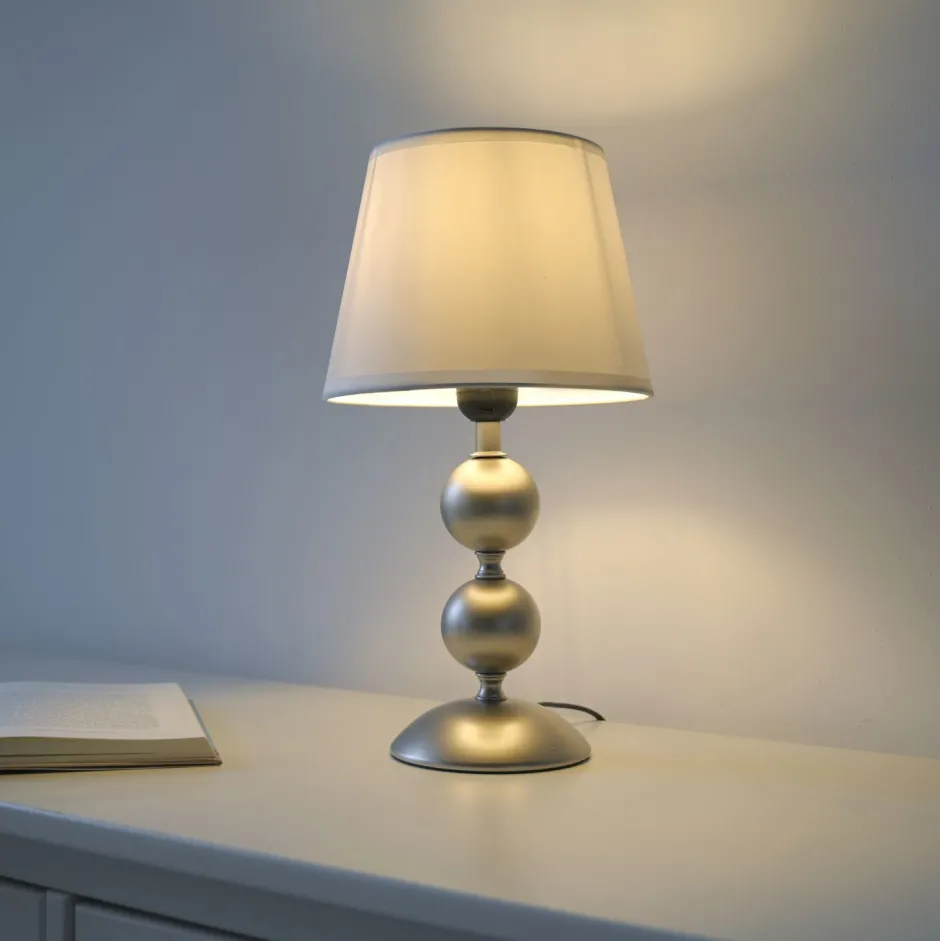 Just Light Tischlampe Stoffschirm Metall Creme Bronze 36 cm E27< Wohnzimmerlampen|Schlafzimmer Lampen