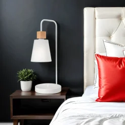 Schlafzimmer Lampen|Moderne Lampen*Lamkur Tischlampe Weiß 52 cm E27 Stoff Metall Skandinavisch