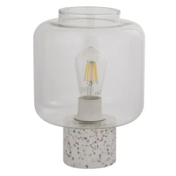 Searchlight Tischlampe Weiß 28 cm klein Glas Beton Terrazzo E27< Tischlampen|Jugendstil Lampen