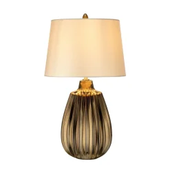 Elstead Tischlampe Weiß Bronze E27 55 cm Stoff Keramik< Wohnzimmerlampen|Stofflampen