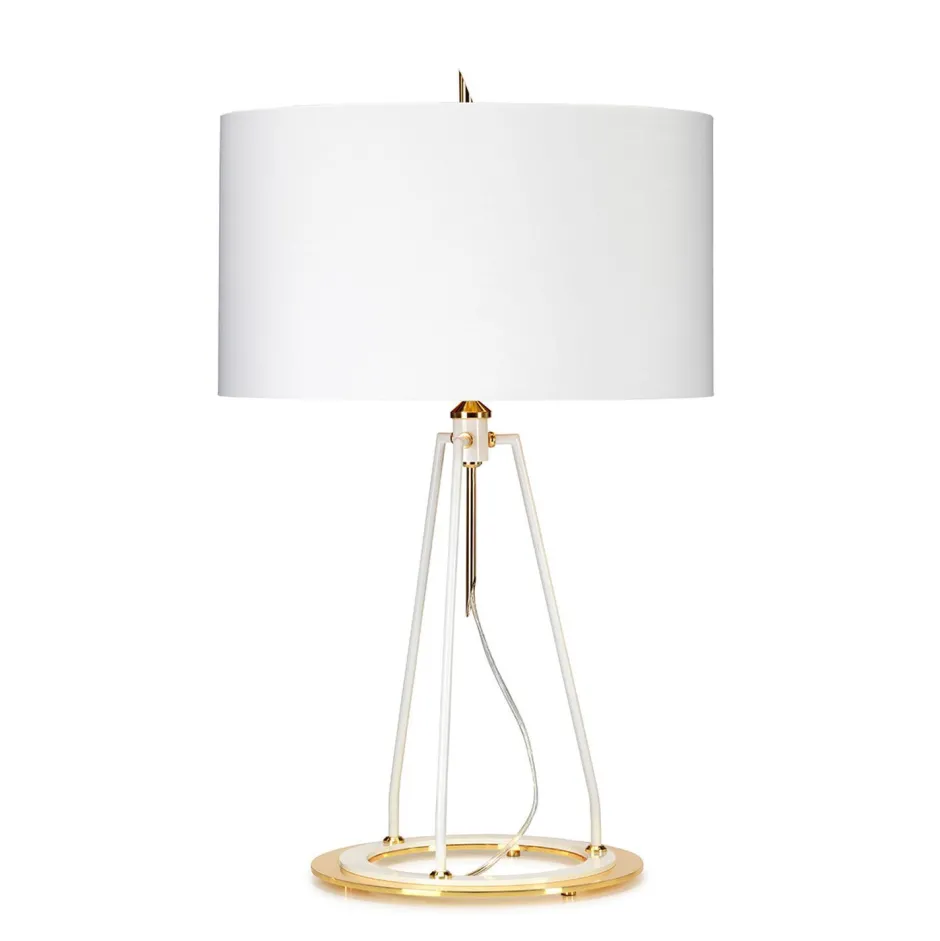 Elstead Tischlampe Weiß Gold 74 cm Metall Stoff Modern Design< Tischlampen|Schlafzimmer Lampen