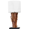 Invicta Interior Tischlampe Weiß Holz Stoff E27 H:58 cm gemütlich< Tischlampen|Schlafzimmer Lampen