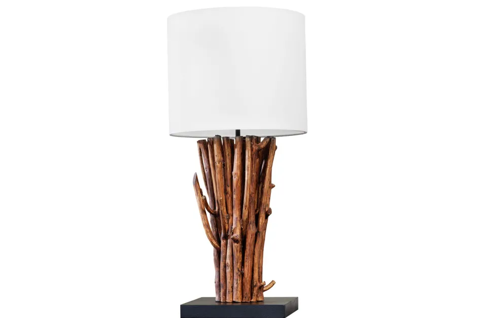 Invicta Interior Tischlampe Weiß Holz Stoff E27 H:58 cm gemütlich< Tischlampen|Schlafzimmer Lampen