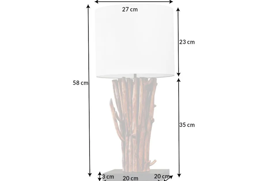 Invicta Interior Tischlampe Weiß Holz Stoff E27 H:58 cm gemütlich< Tischlampen|Schlafzimmer Lampen