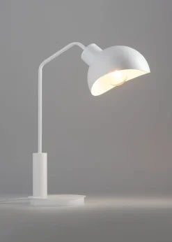 Tischlampen|Schlafzimmer Lampen*Sigma Tischlampe Weiß Metall Design 46 cm E27 Lesen Arbeiten