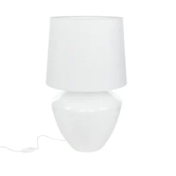 TK Lighting Tischlampe Weiß Silber groß 62 cm Stoff Glas E27< Nachttischlampen|Stofflampen