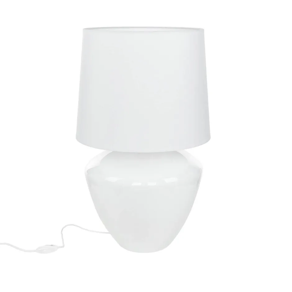 TK Lighting Tischlampe Weiß Silber groß 62 cm Stoff Glas E27< Nachttischlampen|Stofflampen