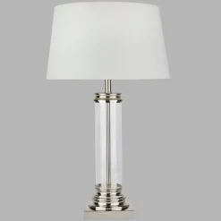 Searchlight Tischleuchte 63 cm E27 in Silber matt Weiß Glas< Glaslampen|Stofflampen