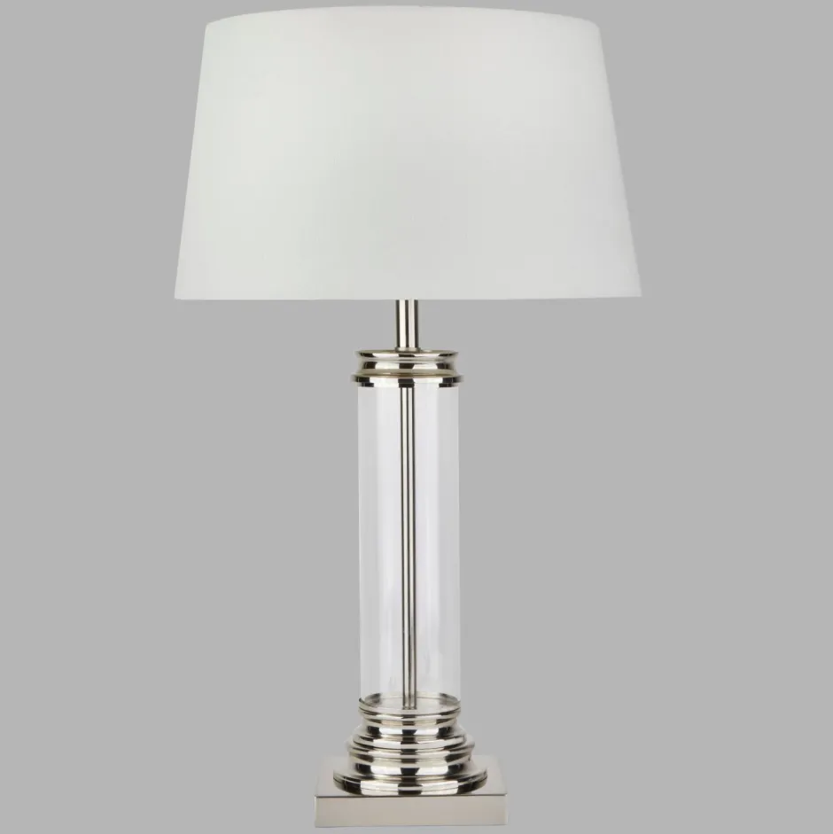 Searchlight Tischleuchte 63 cm E27 in Silber matt Weiß Glas< Glaslampen|Stofflampen