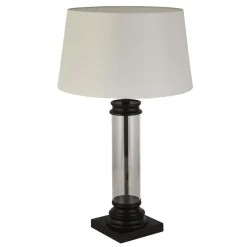 Wohnzimmerlampen|Schlafzimmer Lampen*Searchlight Tischleuchte 63 cm Schwarz Weiß E27 Stoff Glas