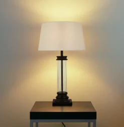 Wohnzimmerlampen|Schlafzimmer Lampen*Searchlight Tischleuchte 63 cm Schwarz Weiß E27 Stoff Glas